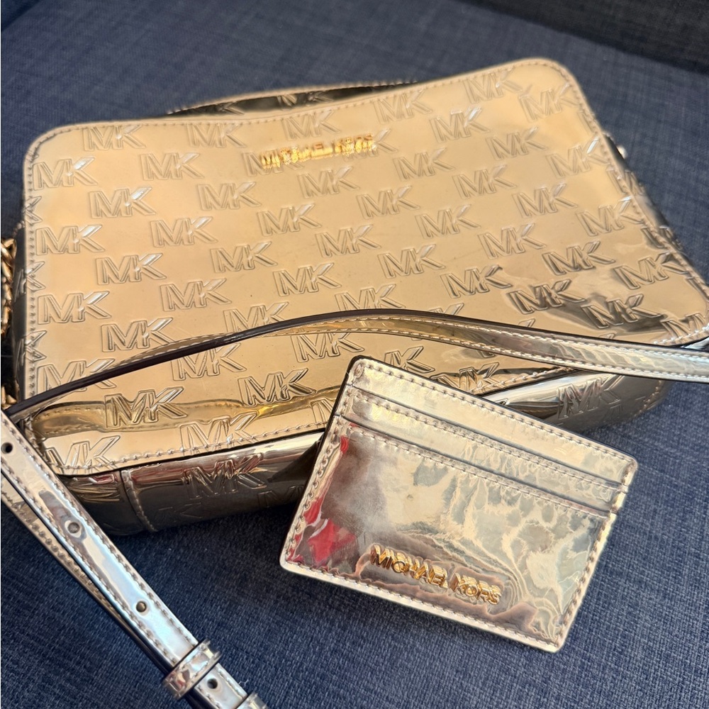 Michael Kors Metallic Gold Mirror Crossbody with Card Case
